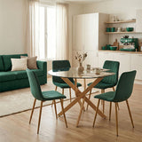 Set mobilier de sufragerie cu Scaune Noor Cypress și Masă Antoro cu Blat din Sticlă, Metal și Sticlă, Masă, Set 5 Piese, D100x75 cm