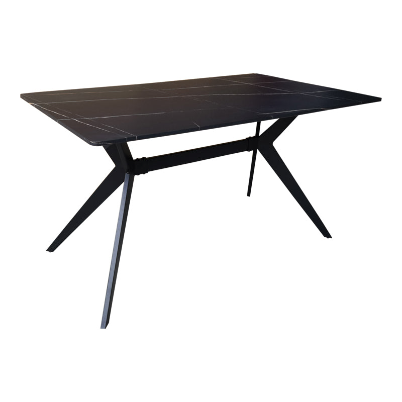 Set mobilier de sufragerie Renish cu Scaune Albe și Masă Ezali Neagră, Lemn/Metal, 140x80x75 cm