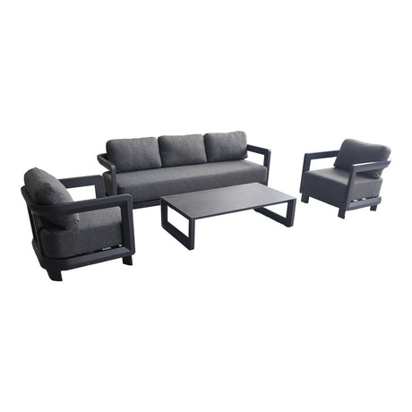 Set mobilier exterior cu funcție lounge Jenora, aluminiu, țesătură antracit, personalizabile, 212x72x64 cm