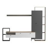 Set mobilier living cu functie de depozitare Ferefia, Alb, 240x45x189 cm
