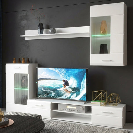 Set mobilier living modern Saleto, lemn, Alb, 230x39x202 cm