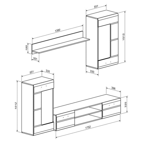 Set mobilier living modern Saleto, lemn, Alb, 230x39x202 cm