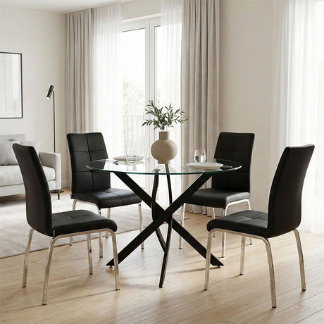 Set Mobilier pentru sufragerie cu Mese din Sticlă Antoro, Sticlă/Metal, Masă, Negru, D100x75 cm