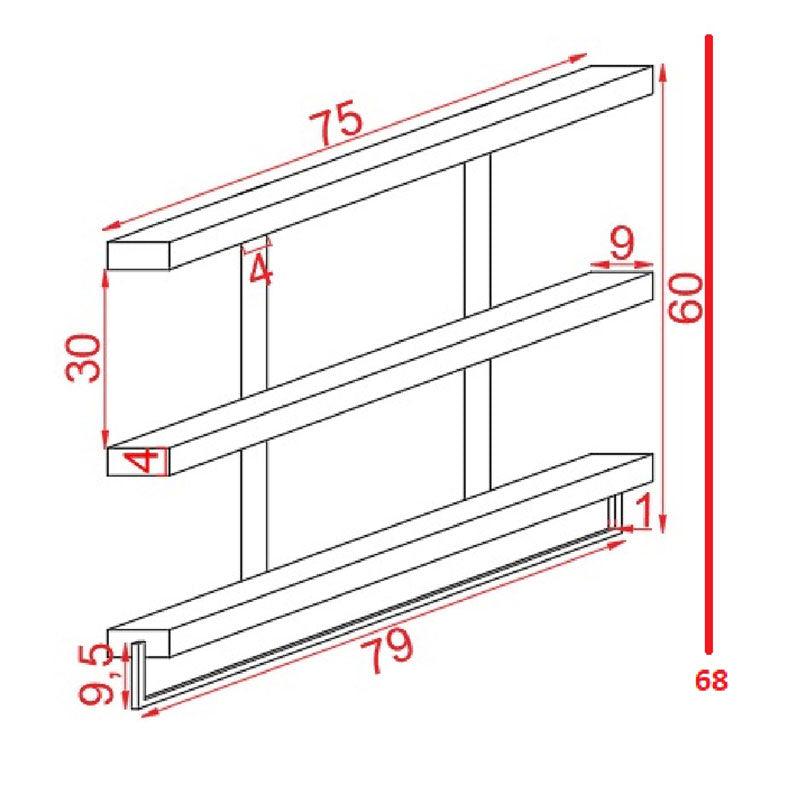 RAFT DE perete Suny lemn masiv de pin,   nuc - negru 75x9x68cm