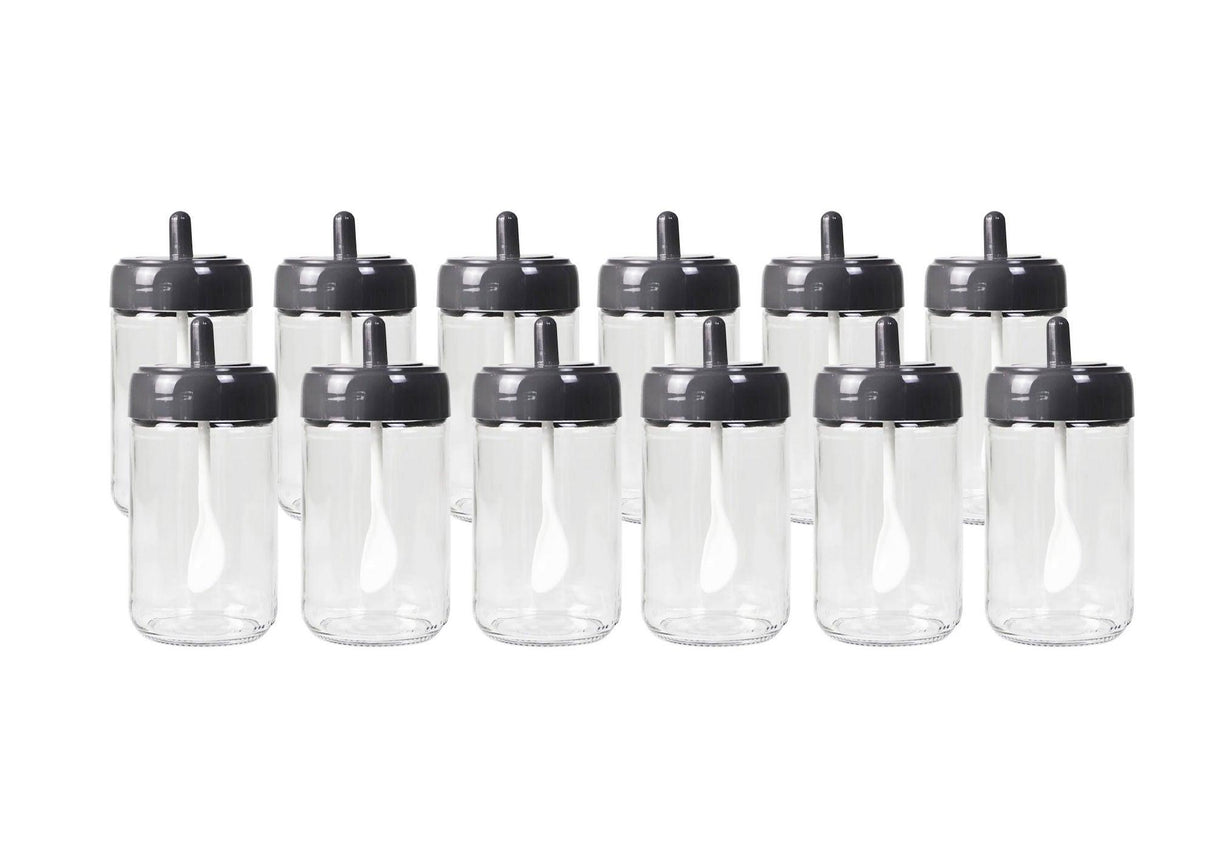 Set recipiente pentru condimente Kosova, Sticla, 300 ml, 12 bucati, Lingura, Transparent, 6.5x6.5x13 cm