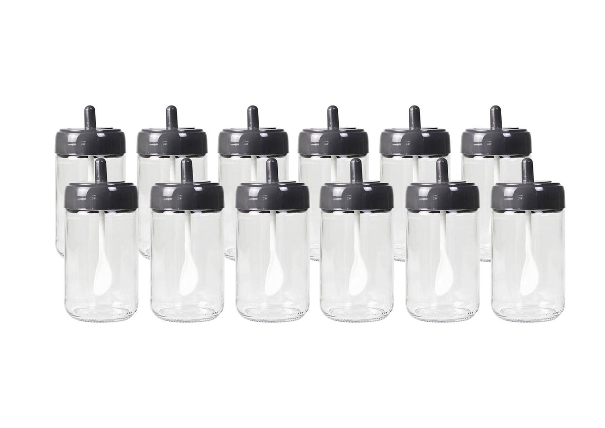 Set recipiente pentru condimente Kosova, Sticla, 300 ml, 12 bucati, Lingura, Transparent