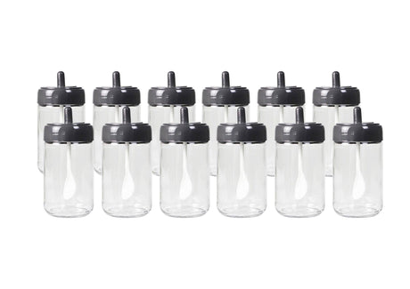 Set recipiente pentru condimente Kosova, Sticla, 300 ml, 12 bucati, Lingura, Transparent, 6.5x6.5x13 cm