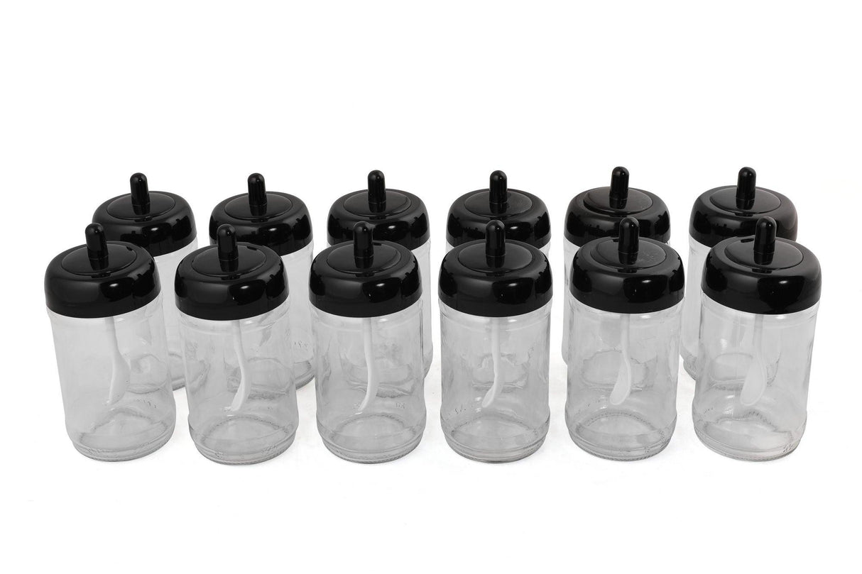 Set recipiente pentru condimente Kosova, Sticla, 300 ml, 12 bucati, Lingura, Transparent, 6.5x6.5x13 cm