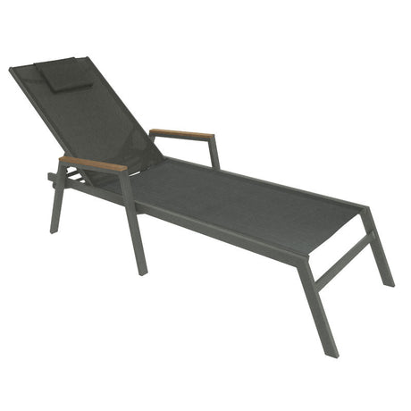 Sezlong cu brate Koby aluminiu-textilena, antracit, 200x66x34 cm