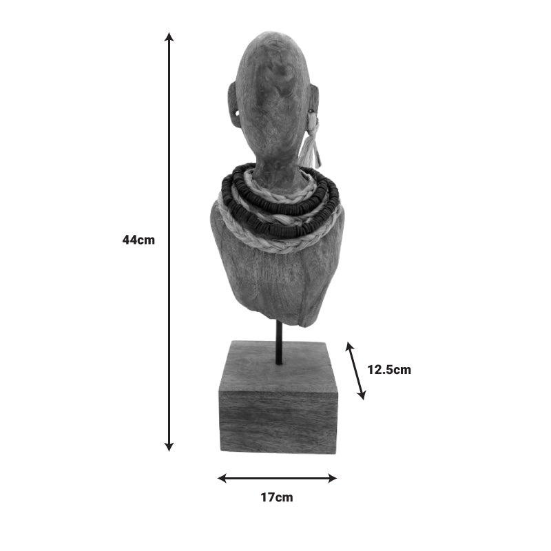 Statueta Ebia bust lemn de mango metal, nuc, 17x12x44 cm, imagine suplimentara