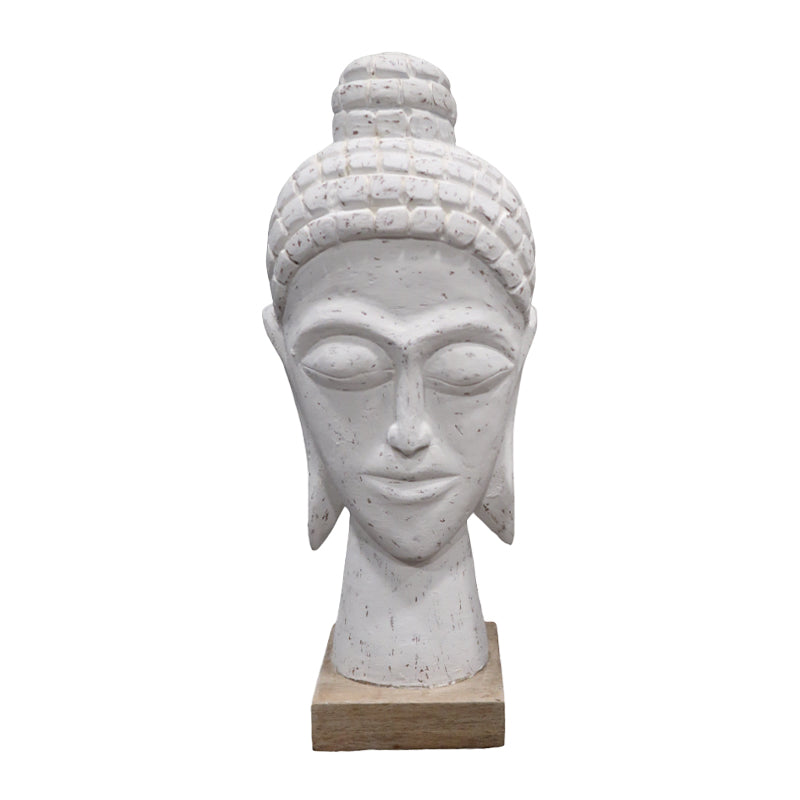 Statueta Wevi bust Buddha alb lemn mango, 17x11x41 cm