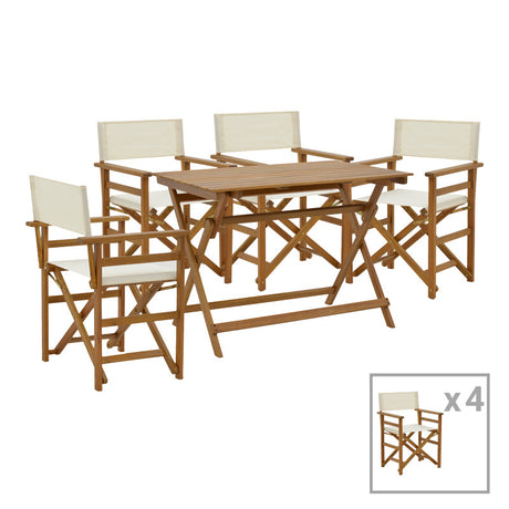 Sufragerie Bistrual-Jaybo set 5 rabatabile lemn masiv de salcâm, Natur, 100x65x72 cm