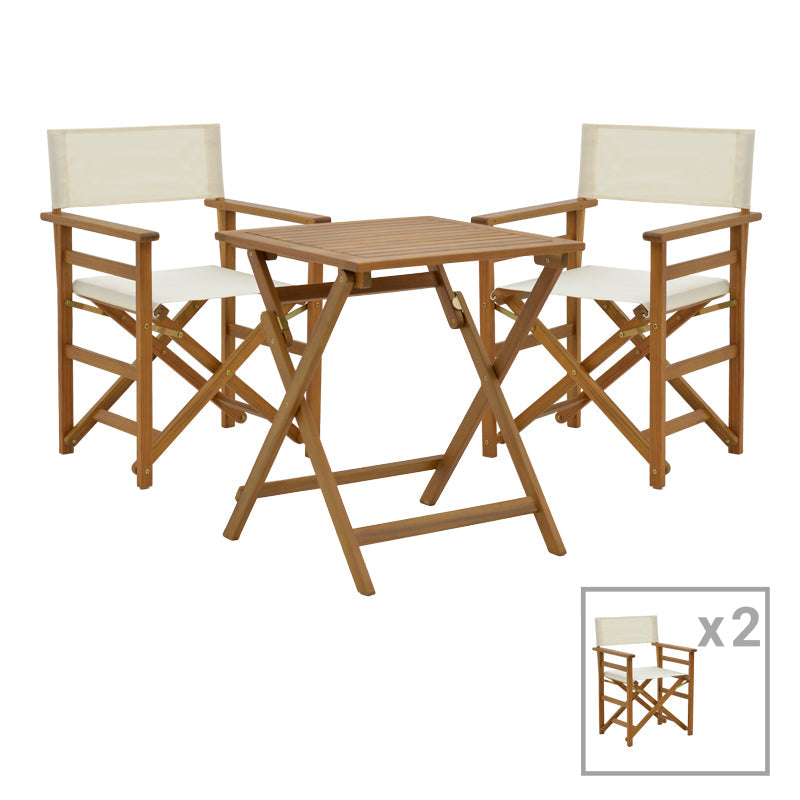 Sufragerie Bistrual-Perdu set 3 rabatabile lemn masiv de salcam, Natur, 60x60x72 cm