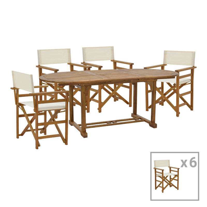 Sufragerie Bistrual-Sopho set 7 lemn masiv de salcâm Natural extensibil, 200/150x100x75 cm