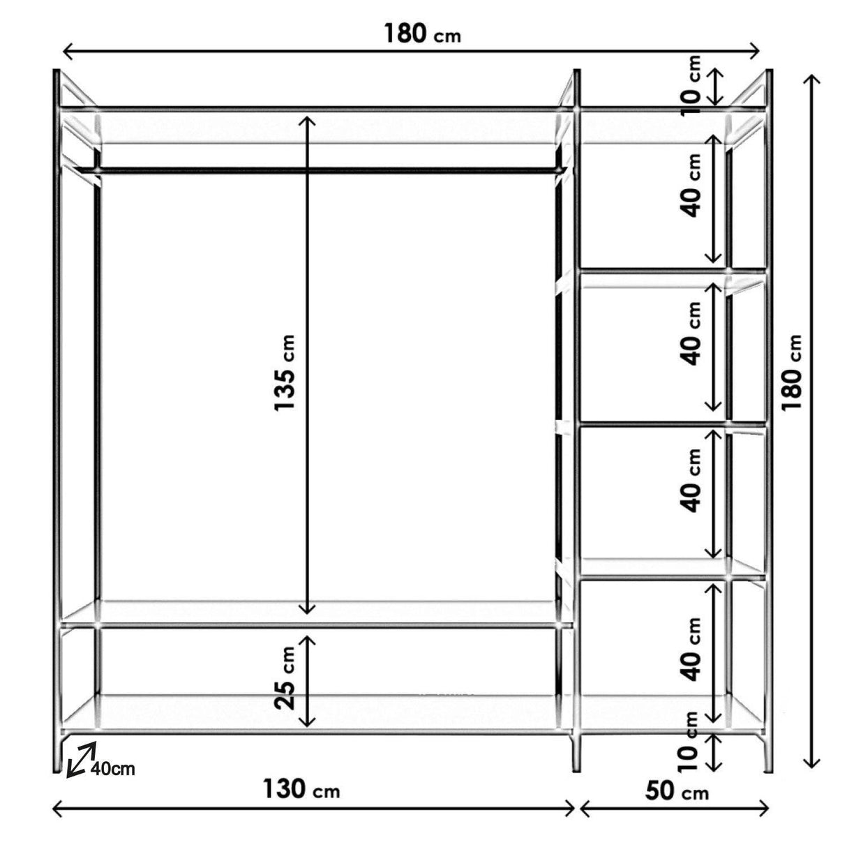 Suport Umerase cu rafturi Trend Saga L615, Alb, 40x180x180 cm