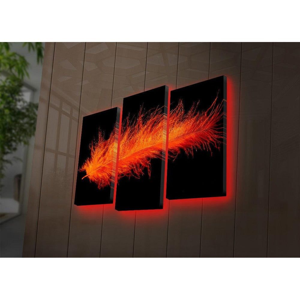 Tablou Canvas cu Led Pana Rosu, Multicolor, 66 x 45 cm