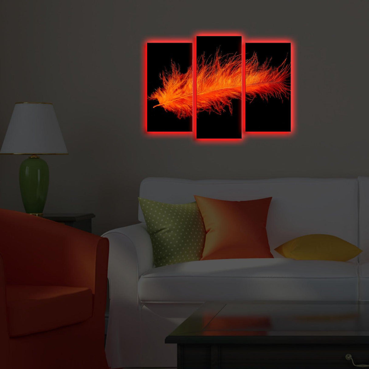 Tablou Canvas cu Led Pana Rosu, Multicolor, 66x45 cm