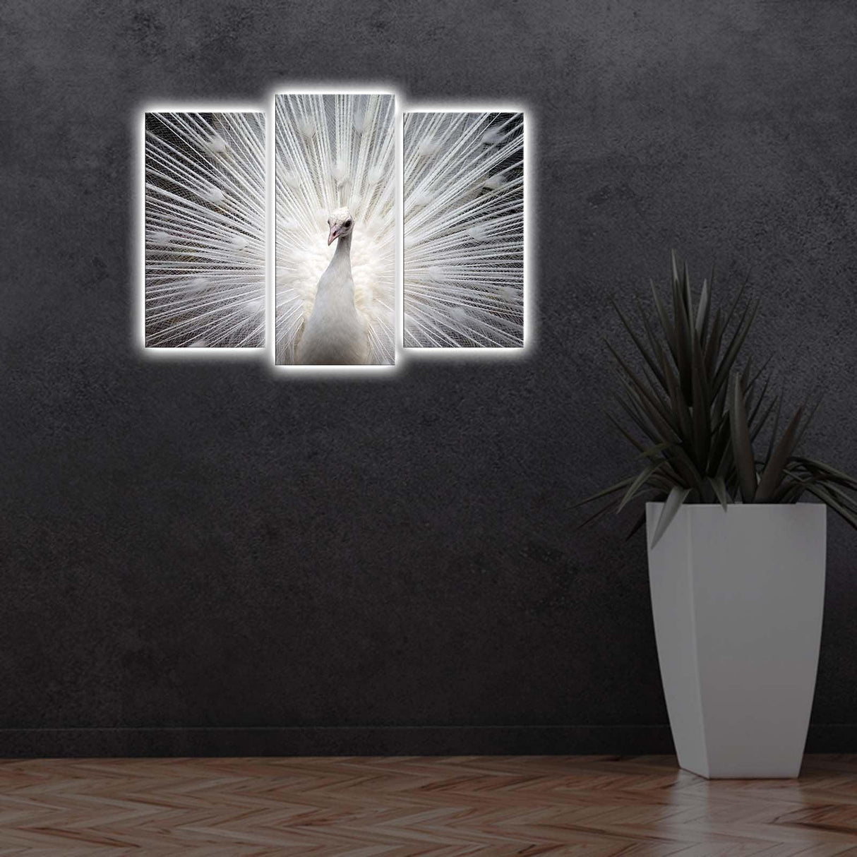 Tablou Canvas cu Led Paun, Multicolor, 66x45 cm