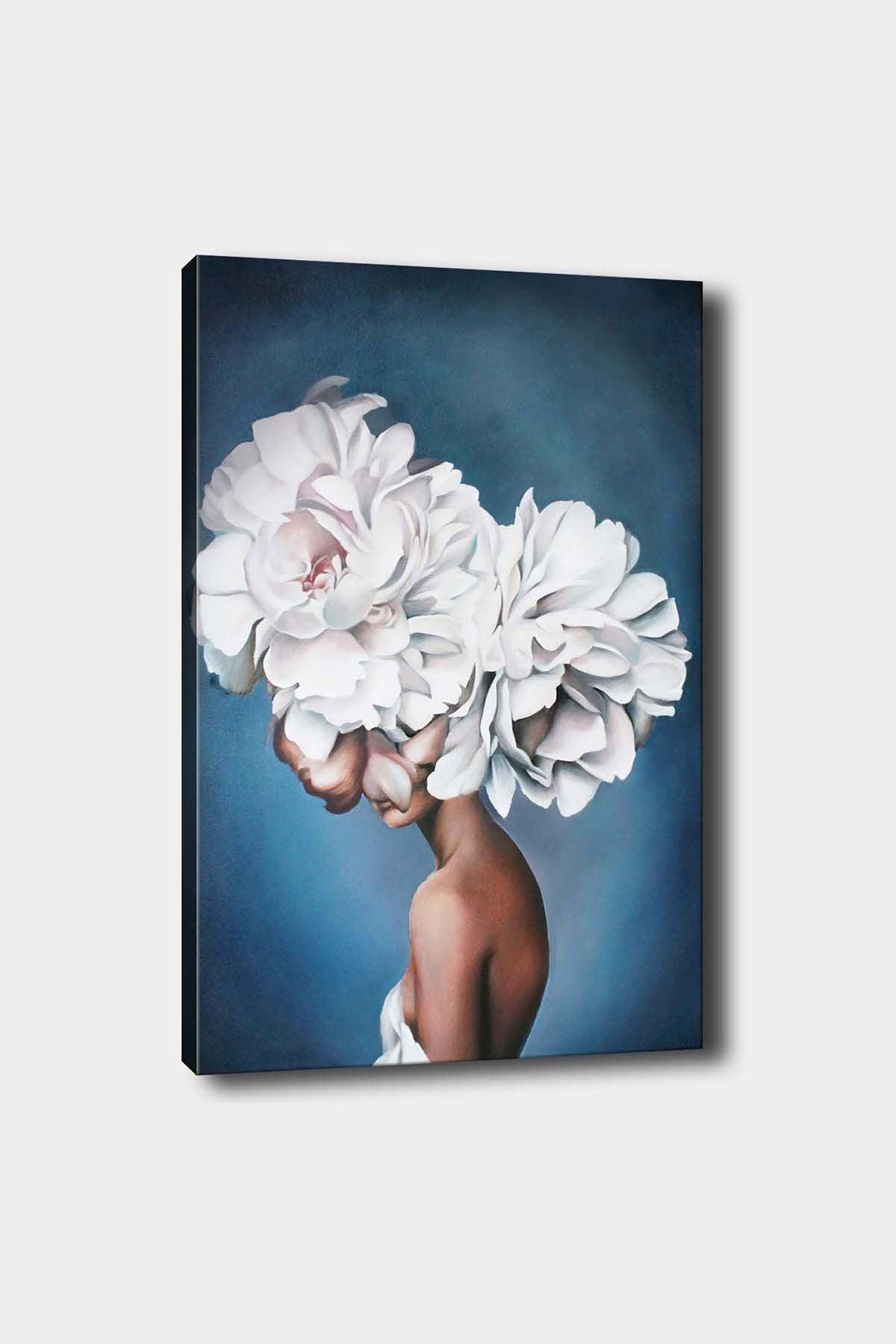 Tablou Canvas Flowers Alb, Albastru, 70 x 50 cm