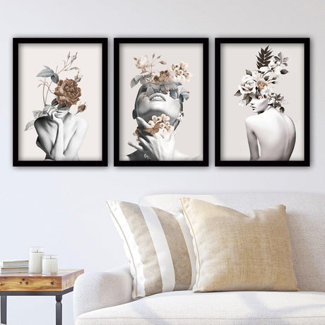 Tablou Canvas Woman, 3 bucati, Multicolor, 45x35 cm