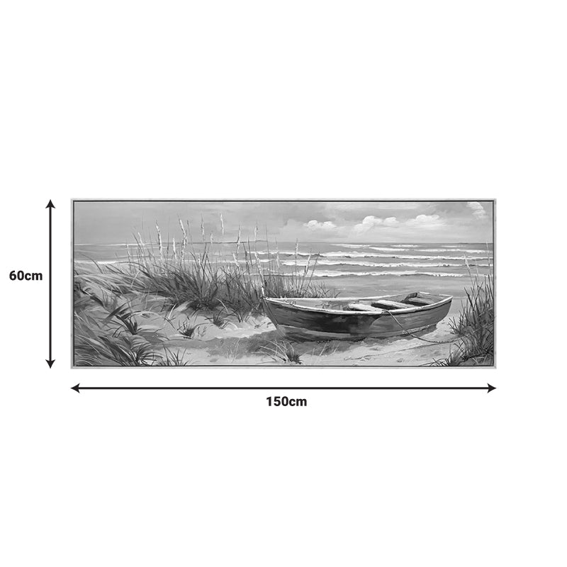 Tablou cu rama Barcu I, Pânza, Multicolor, 150x60 cm, imagine suplimentara