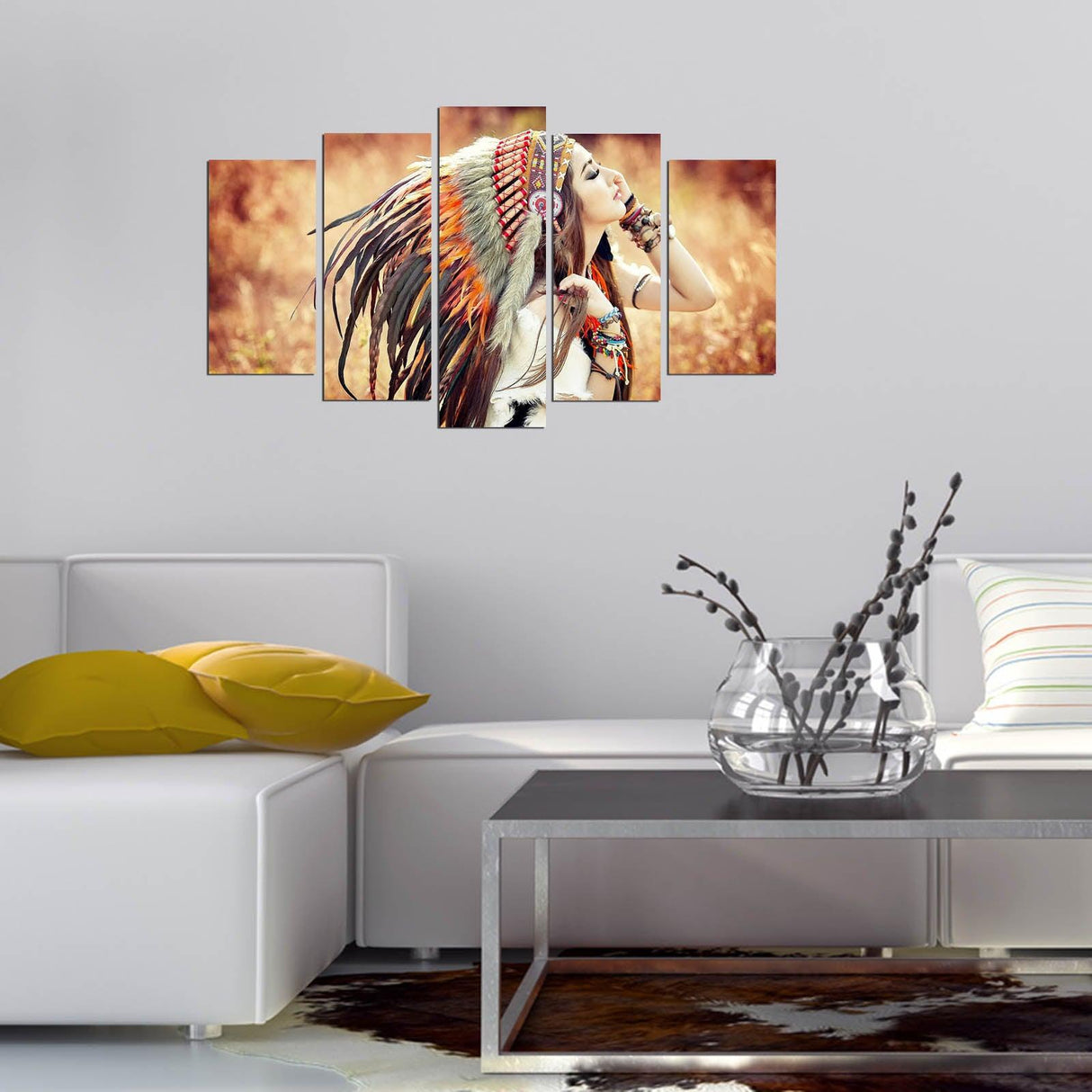 Tablou MDF ( 5 buc ) Amerindieni Frumoasa, Multicolor, 60x110 cm