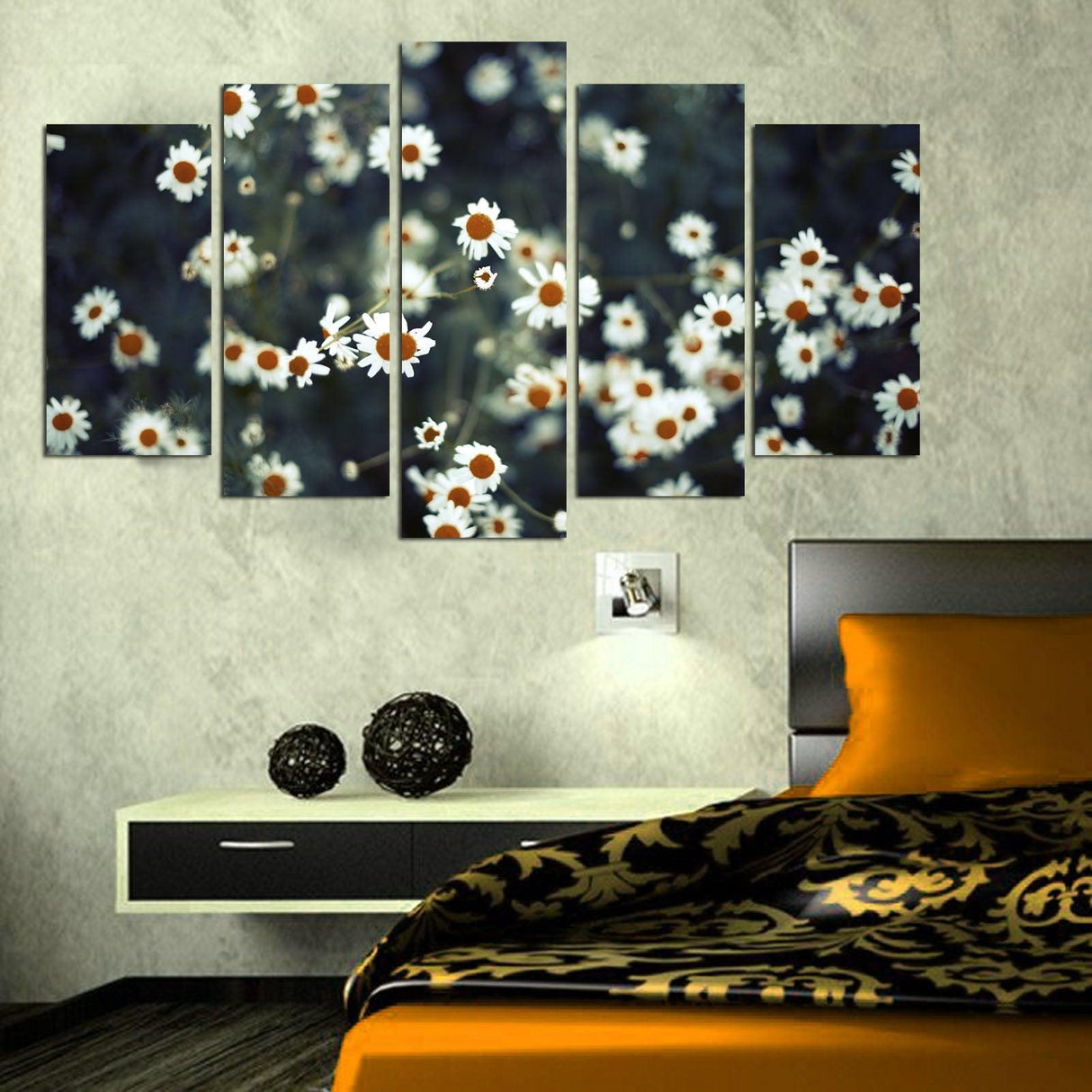 Tablou MDF ( 5 buc ) musetel, Multicolor, 60x110 cm
