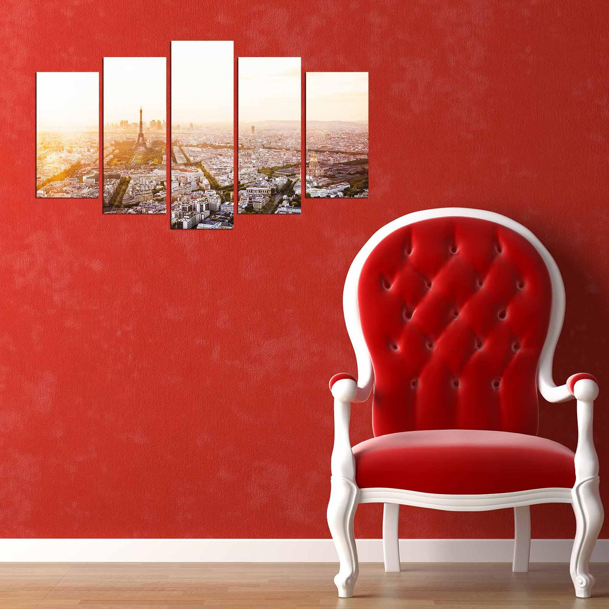 Tablou MDF ( 5 buc ) Paris Drone, Multicolor, 60x110 cm