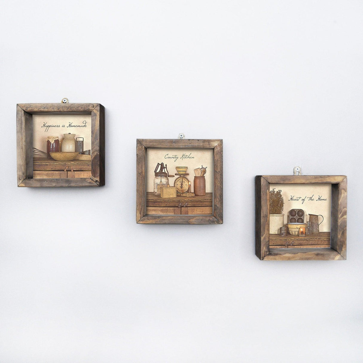 Tablou MDF cu rame Bucatarie Quotes, 3 bucăți, Multicolor, 15x15 cm
