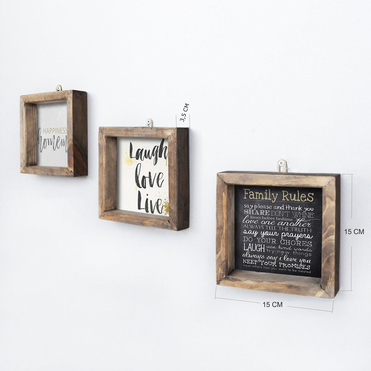 Tablou MDF cu rame  Family Quotes, Multicolor, 15x15 cm, 3 bucăți