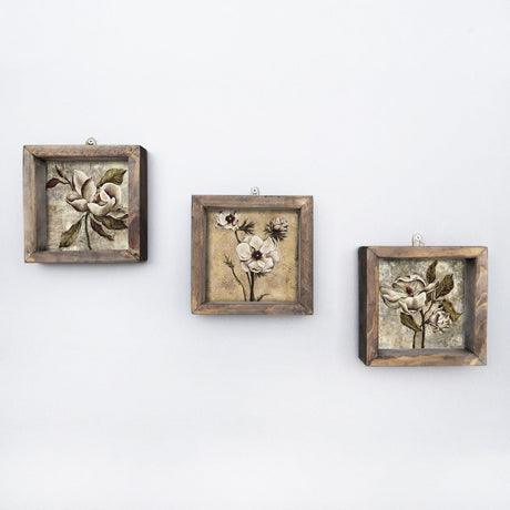 Tablou MDF cu rame Flori Uscate, 3 bucăți, Multicolor, 15x15 cm