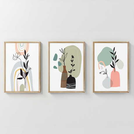 Tablou triptic, Thalyn, Cadru din lemn, Multicolor, 33x48 cm