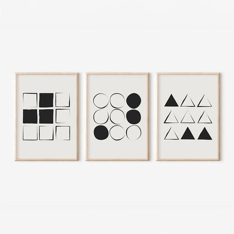 Tablouri triptic Ellene, Lemn și Pânză, Negru, 33x48 cm