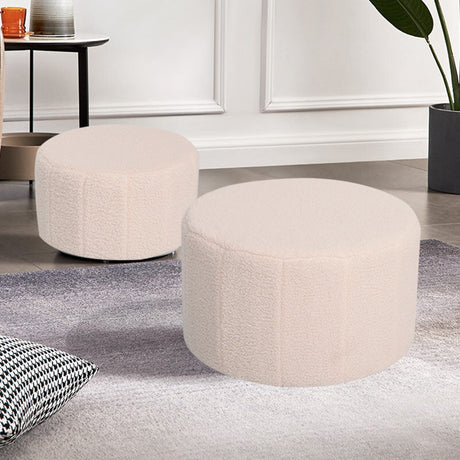 Taburet cu functie de pouf Gabello, Set 2 bucati, Boucle, Bej, 44x26 cm