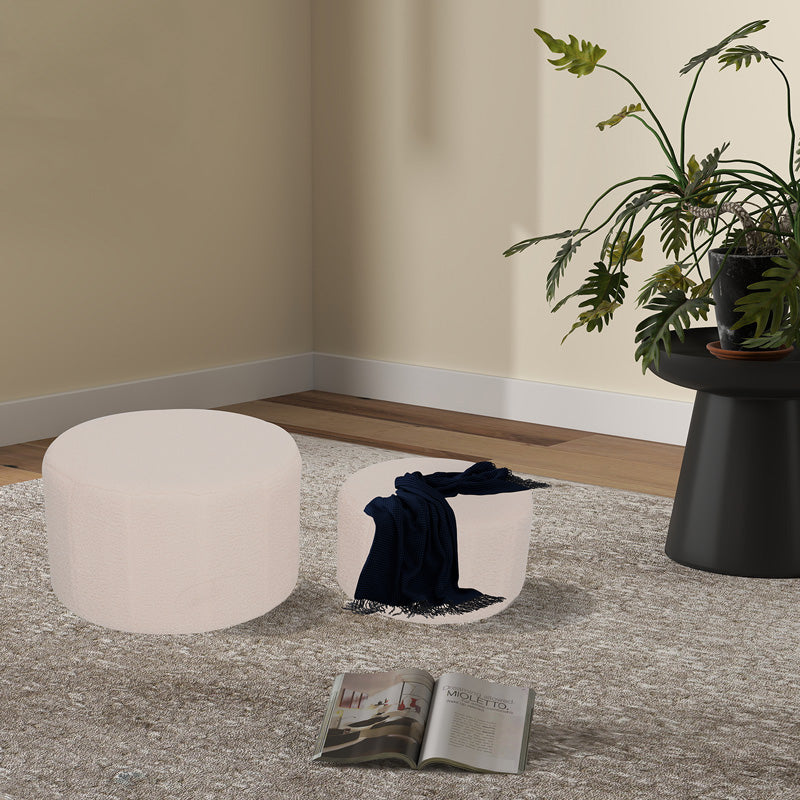 Taburet cu functie de pouf Gabello, Set 2 bucati, Boucle, Bej, 44x26 cm