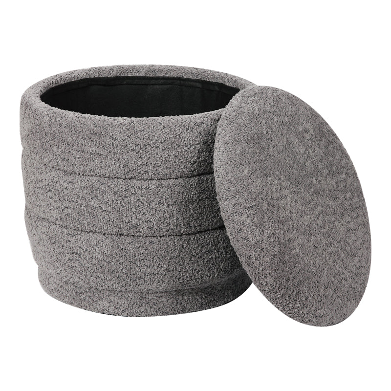 Taburet cu spațiu de depozitare Bettia stofă teddy, Diverse culori, Ø41x39 cm - Gri