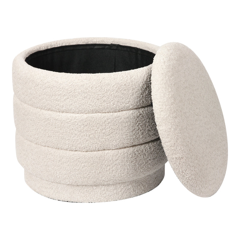 Taburet cu spațiu de depozitare Bettia stofă teddy, Diverse culori, Ø41x39 cm - Bej