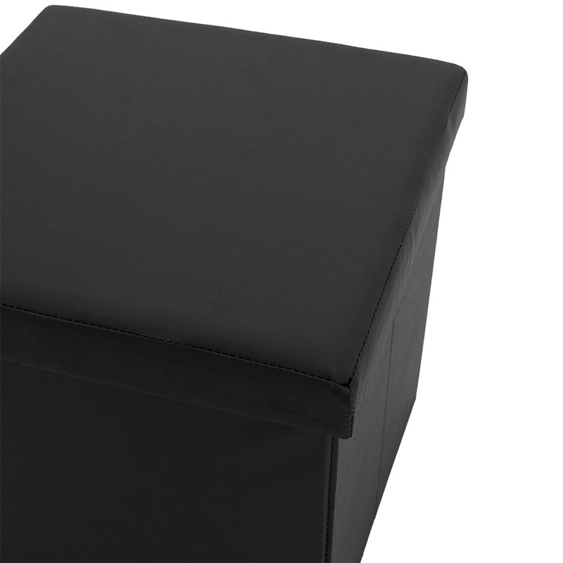 Taburet hol cufar cu spatiu de depozitare Crystal piele ecologica, negru, 38x38x38 cm