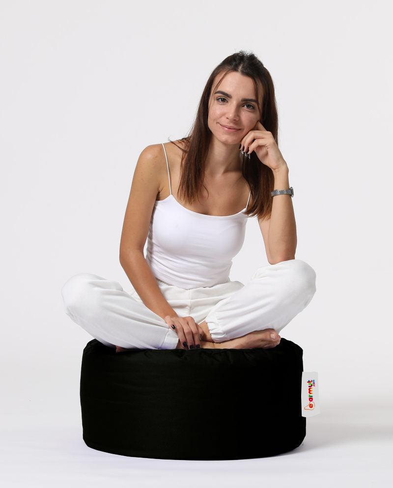 Taburet puf, Round Pouf, Ferndale, impermeabil, Garden Pouffe, 55x55x30 cm - Negru