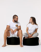 Taburet puf, Round Pouf, Ferndale, impermeabil, Garden Pouffe, 55x55x30 cm - Negru