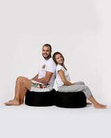 Taburet puf, Round Pouf, Ferndale, impermeabil, Garden Pouffe, 55x55x30 cm - Negru