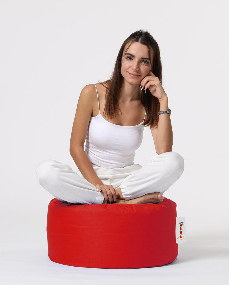 Taburet puf, Round Pouf, Ferndale, impermeabil, Garden Pouffe, 55x55x30 cm - Roșu