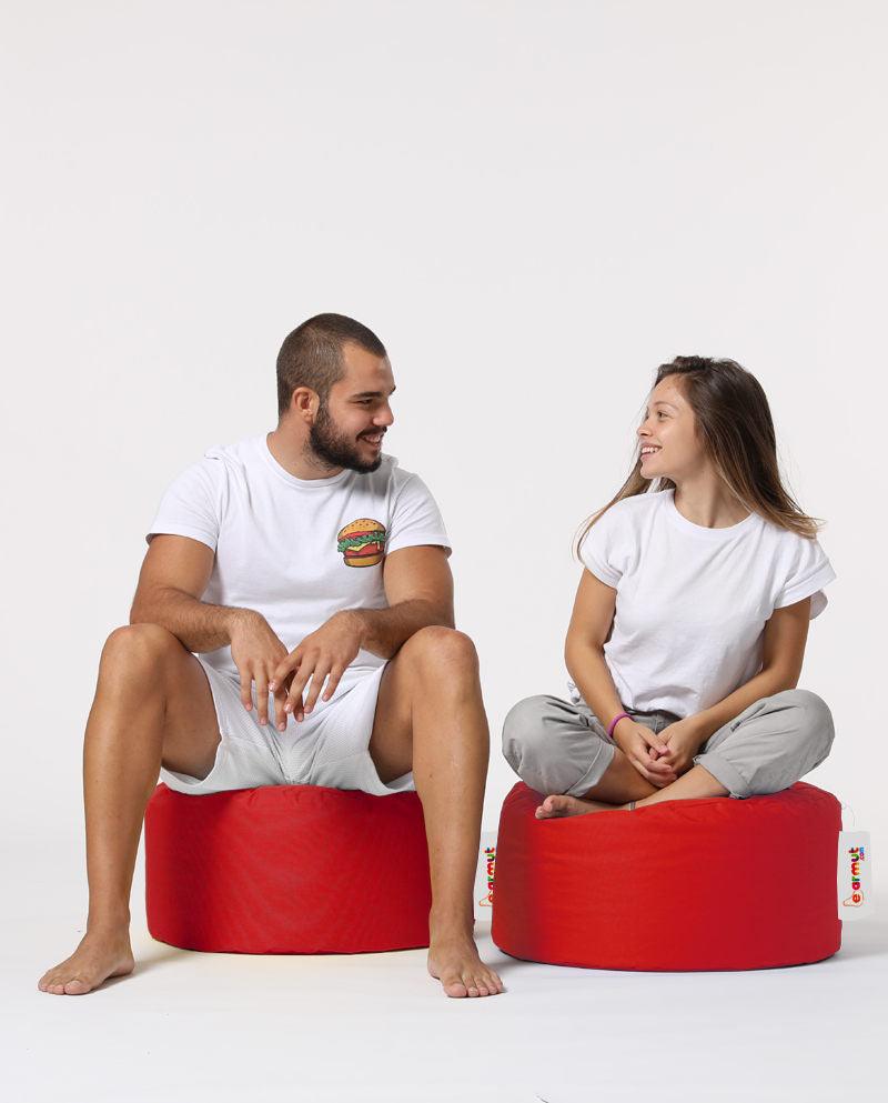 Taburet puf, Round Pouf, Ferndale, impermeabil, Garden Pouffe, 55x55x30 cm - Roșu
