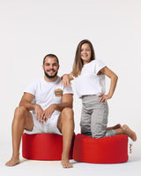 Taburet puf, Round Pouf, Ferndale, impermeabil, Garden Pouffe, 55x55x30 cm - Roșu