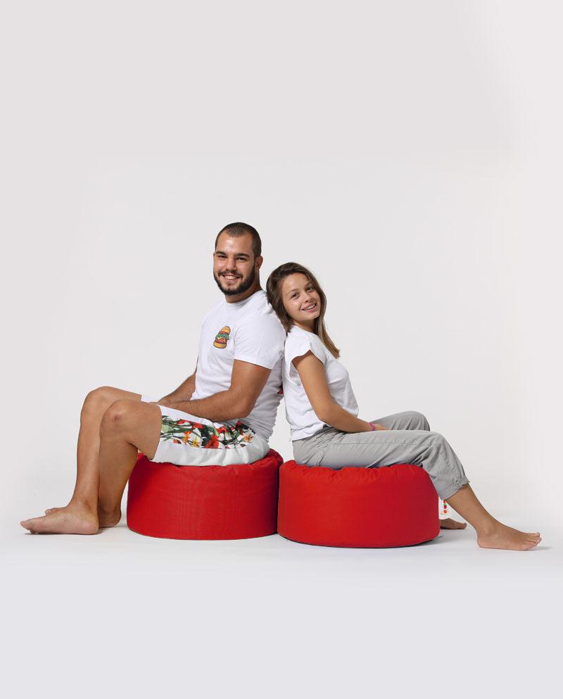 Taburet puf, Round Pouf, Ferndale, impermeabil, Garden Pouffe, 55x55x30 cm - Roșu