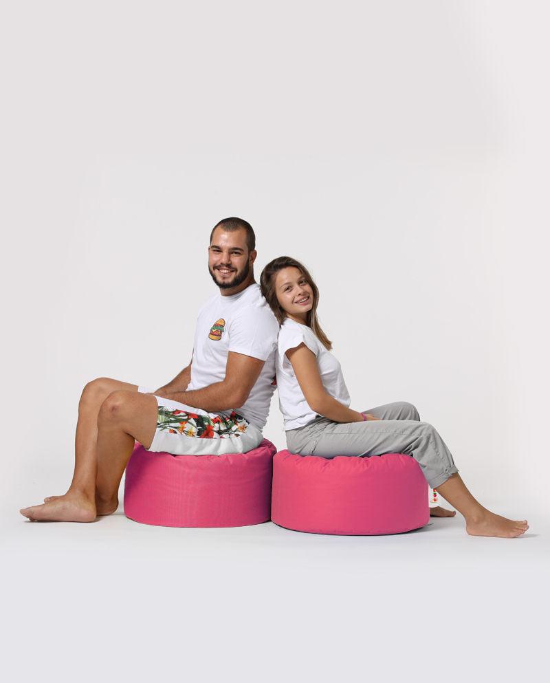 Taburet puf, Round Pouf, Ferndale, impermeabil, Garden Pouffe, 55x55x30 cm - Roz
