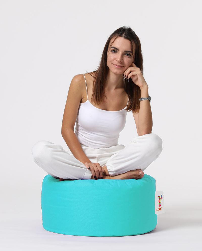 Taburet puf, Round Pouf, Ferndale, impermeabil, Garden Pouffe, 55x55x30 cm - Turcoaz