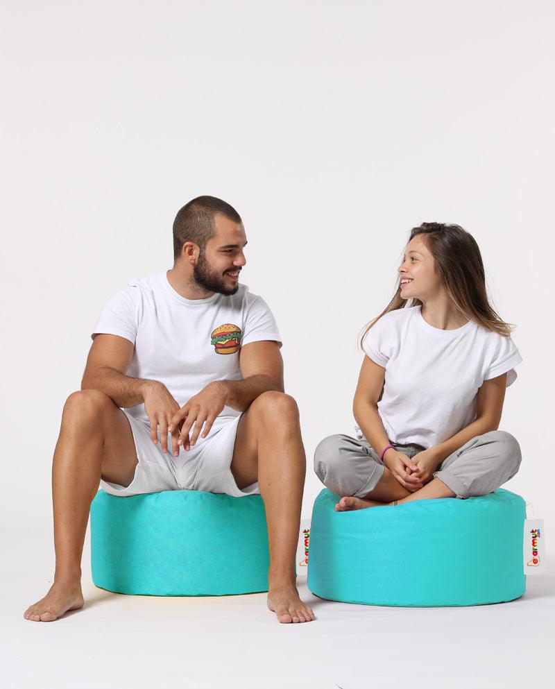 Taburet puf, Round Pouf, Ferndale, impermeabil, Garden Pouffe, 55x55x30 cm - Turcoaz