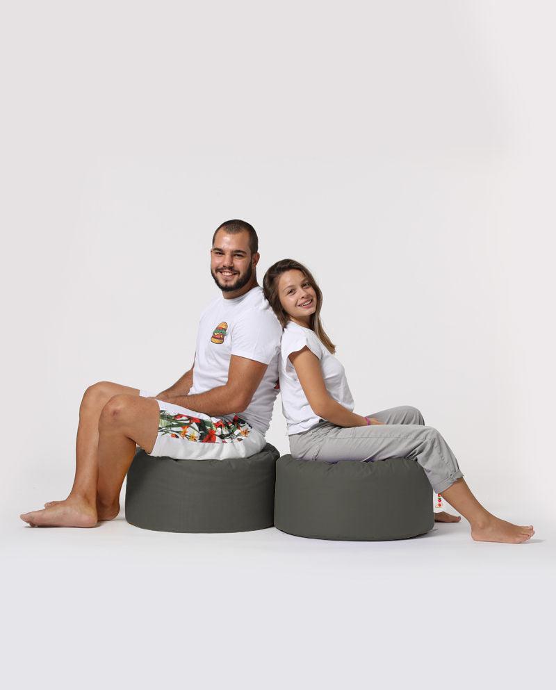 Taburet puf, Round Pouf, Ferndale, impermeabil, Garden Pouffe, 55x55x30 cm - Fum