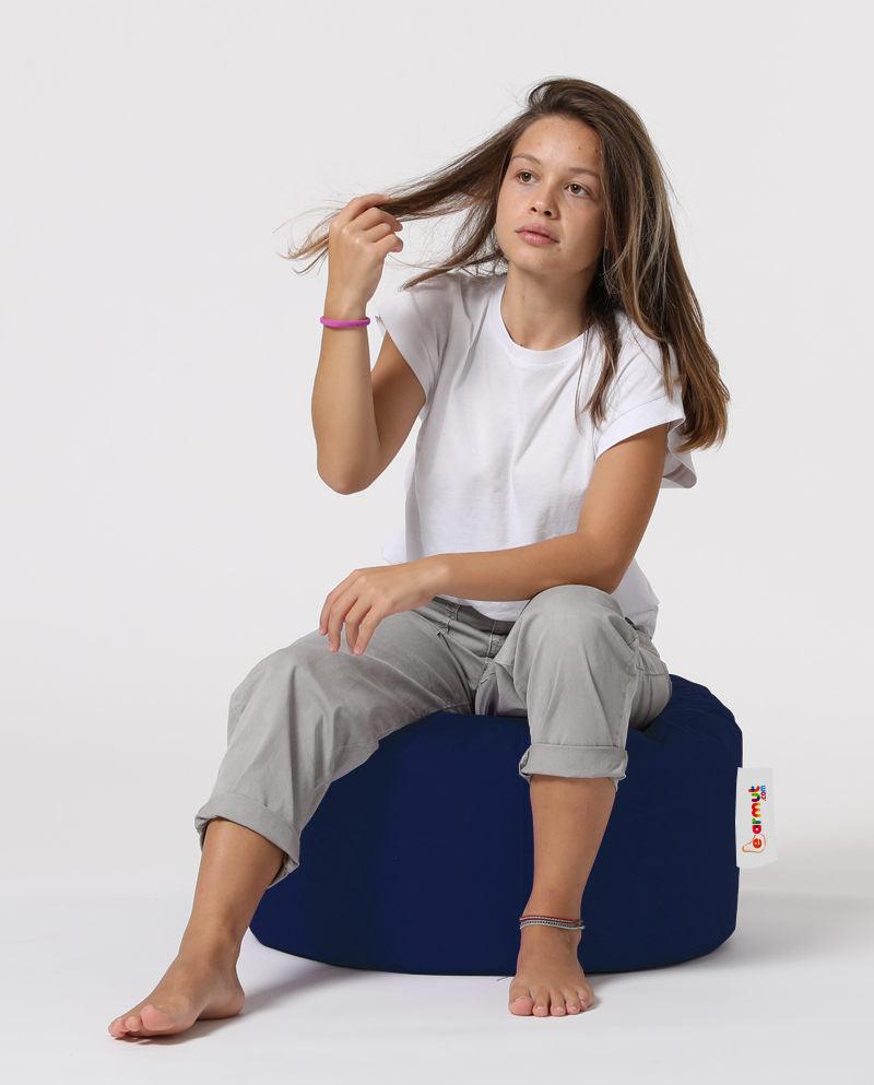 Taburet puf, Round Pouf, Ferndale, impermeabil, Garden Pouffe, 55x55x30 cm - Albastru inchis